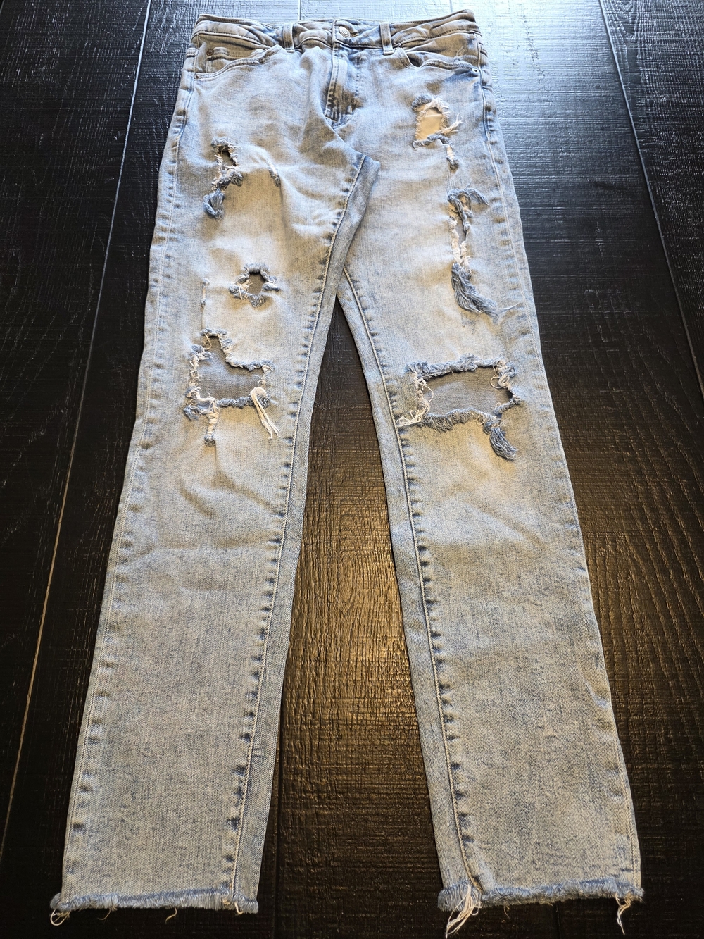 Aeropostale Light Blue Distressed Straight Leg Jeans